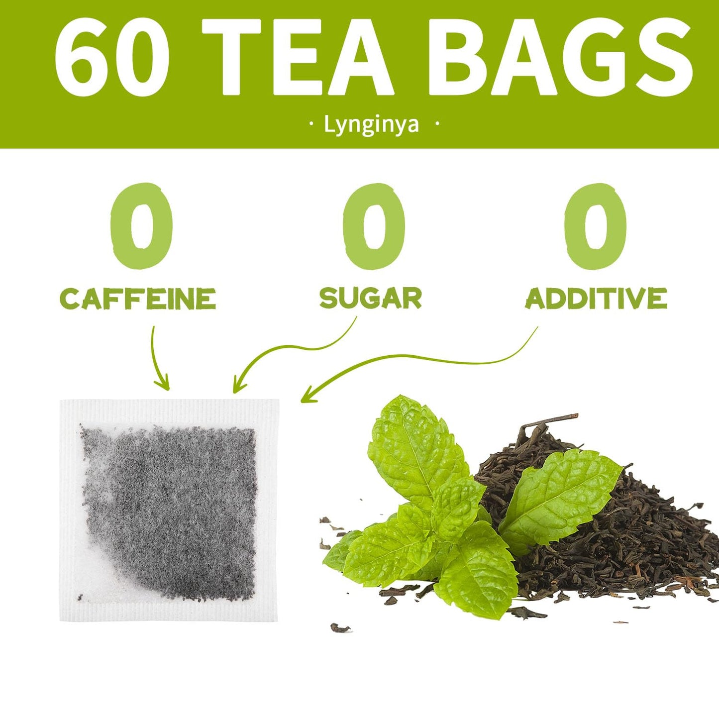Lynginya Spearmint Tea - Natural Herbal Tea, Refreshing & Minty, 60 Tea Bags, No Sugar, No Caffeine