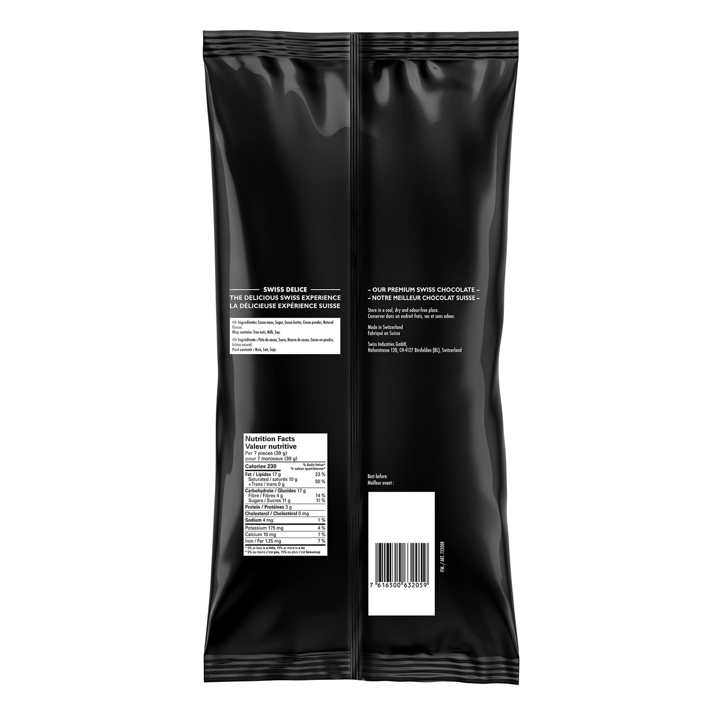 Swiss Delice Dark Chocolate Squares, 72% Cocoa, Individually Wrapped, 2.8 lb Bulk (1300g) - Premium Swiss Chocolates
