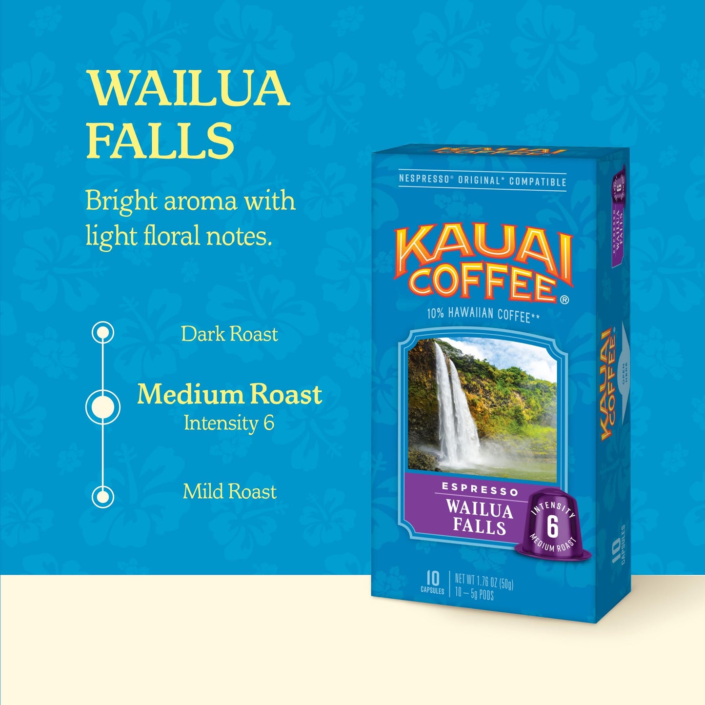 Kauai Coffee Espresso Pods Compatible With Nespresso Original Coffee Makers – 10% Hawaiian Arabica Coffee – Medium & Dark Roast Variety Pack – Poipu Beach And Wailua Falls, 4 Packs Of 10 Espresso Pods