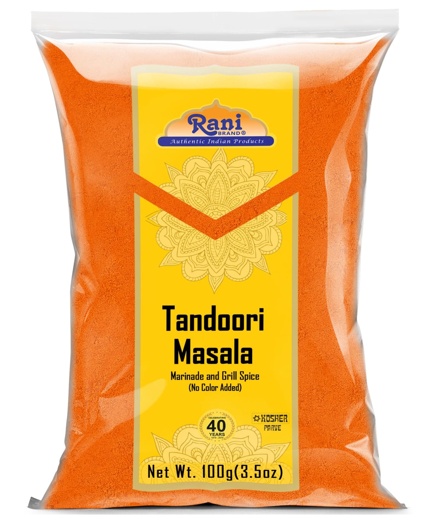 Rani Tandoori Masala 11-Spice Blend, Salt Free, Vegan, Gluten Friendly, 3.5oz (100g) - Natural, No Colors Added, Indian Origin