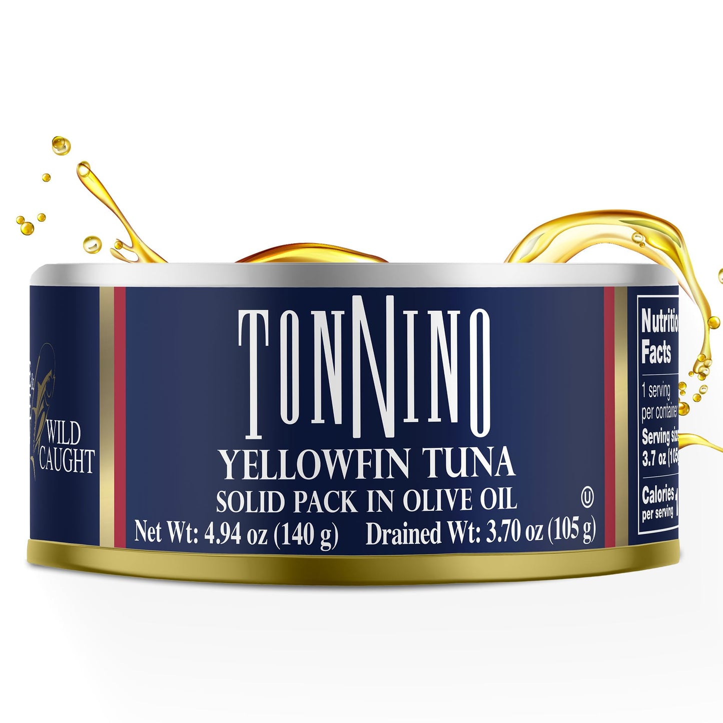 Tonnino Tuna Fillets - Low Calorie, Gluten Free, Yellowfin in Olive Oil, 4.94 oz (Pack of 12)