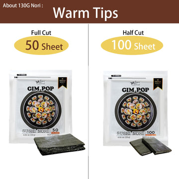 Gim Pop Premium Sushi Seaweed Sheets Roasted Sushi Nori All Natural Gold Grade Dried Seaweed for Wrap Rice, Onigiri, Sushi (100