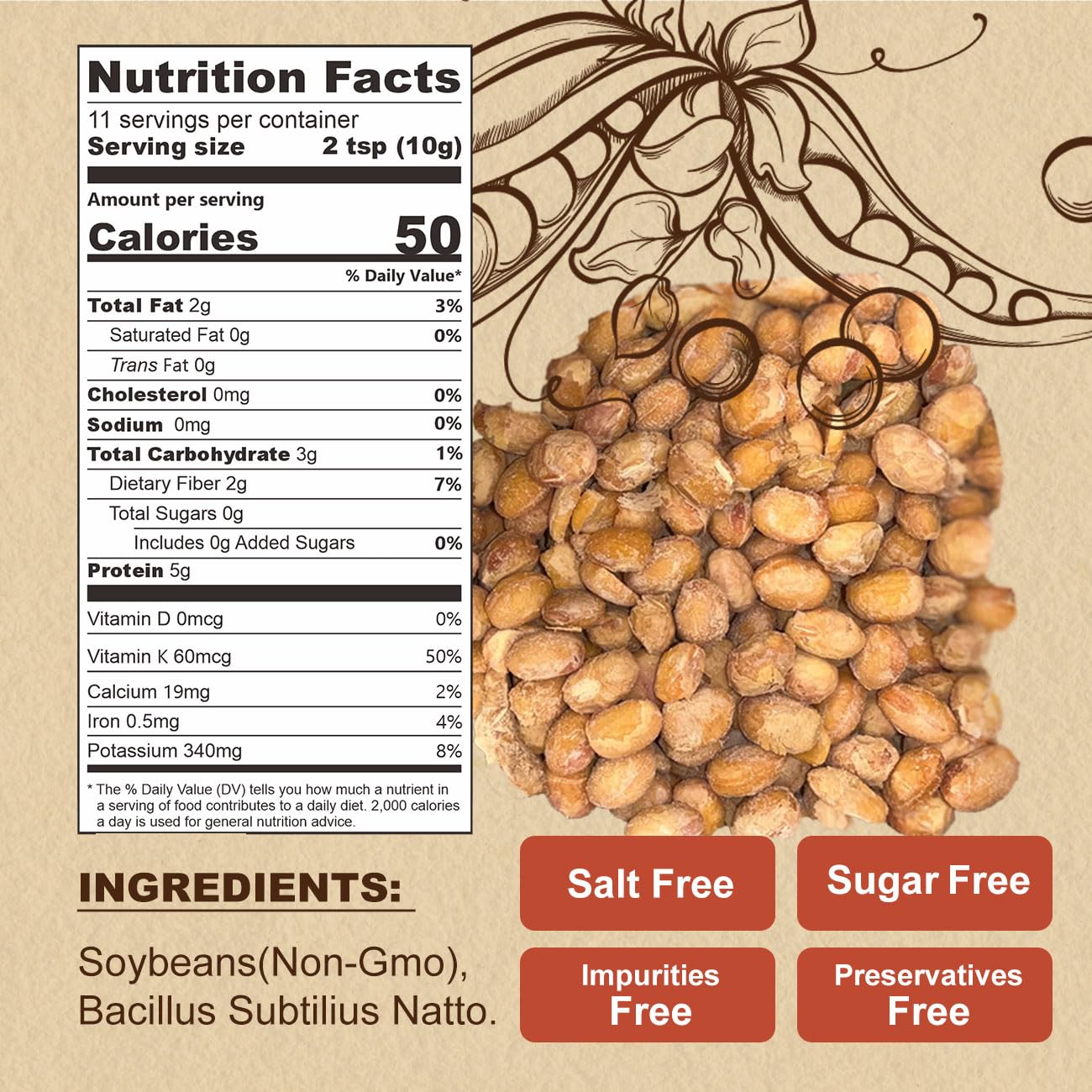 Jayuss Japanese Natto Freeze Dried Natto Beans 4 Oz, Non-Gmo Fermented Soybean, 0 Additives, Simply Rehydrate For Fresh Natto Or