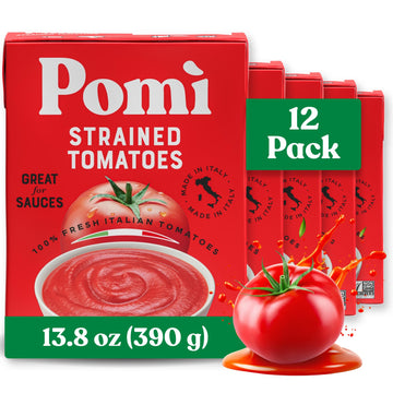 Pom Strained Tomatoes 13.8oz (Pack of 12) - Creamy, Velvety Italian Tomato Puree, No Additives or Preservatives - BPA-Free Puree