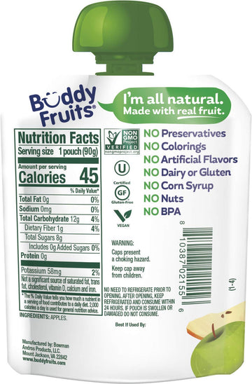 Buddy Fruits Snacks To Go Orchard Blend Unsweetened Applesauce 3.2Oz Pouch (18Pk) Gluten-Nut-Dairy-Preservatives-Bpa Free, Non G