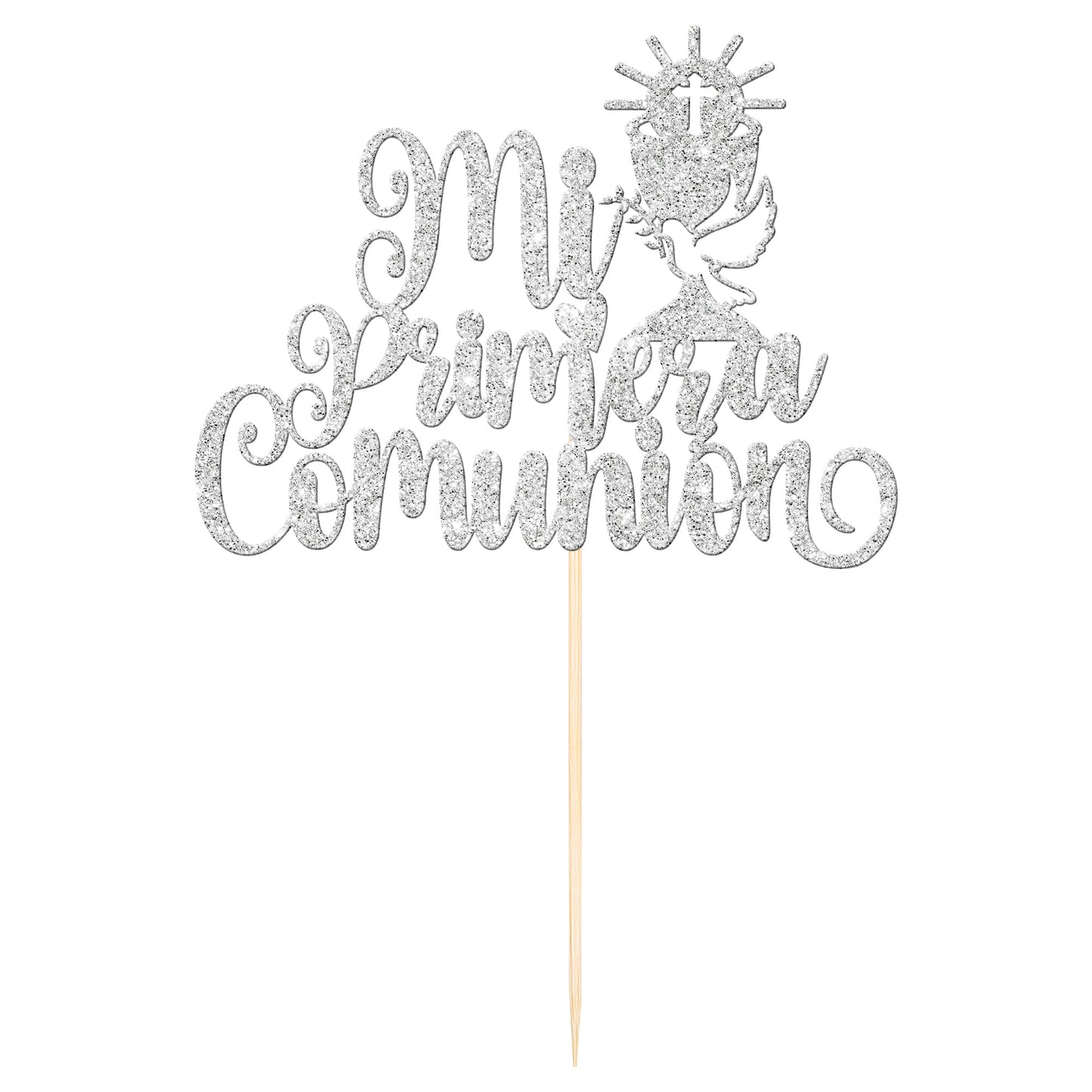 ZHUOWEISM Cake Topper Glitter First Communion Decoration for Kids Birthday Party - Silver Paper Design 10