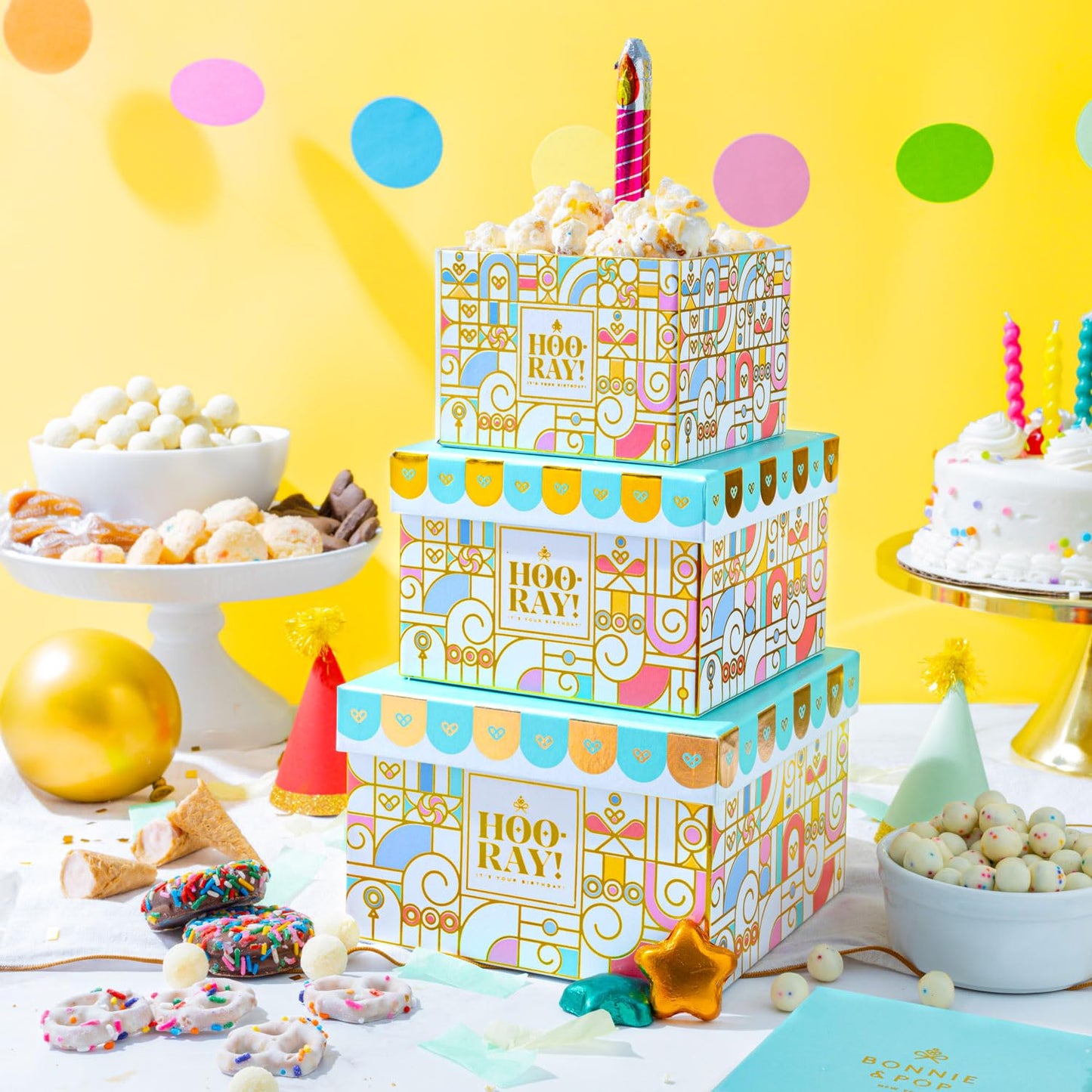 Gift Basket, Gift Tower, Candy Gift Box, Assortment Tray- Men, Women, Children Kids & Families- Bonnie And Pop (Birthday)