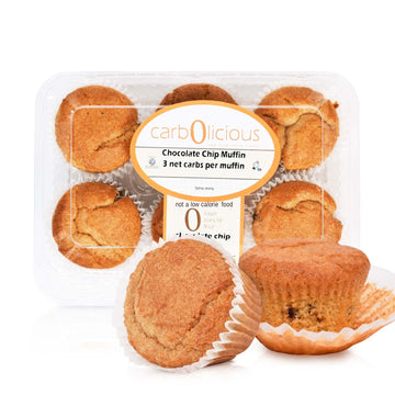 Low Carb Chocolate Chips Muffins [6-Pack] By Carb-O-Licious- Delicious Keto Muffins With Only 3 Net Carbs Each- Sugar Free Healt