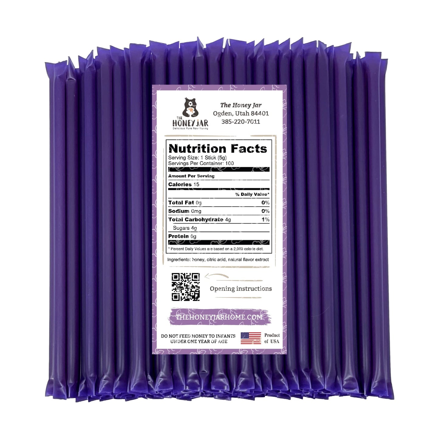 The Honey Jar Blackberry Flavored Honey Sticks - Pure Honey Straws For Tea, Coffee, Or A Healthy Treat - One Teaspoon Of Flavore