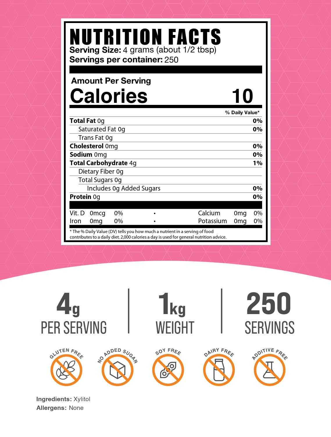 Bulkdietary products Xylitol Powder, Sugar Substitute, Vegan, Gluten Free, 1kg (2.2 lbs)