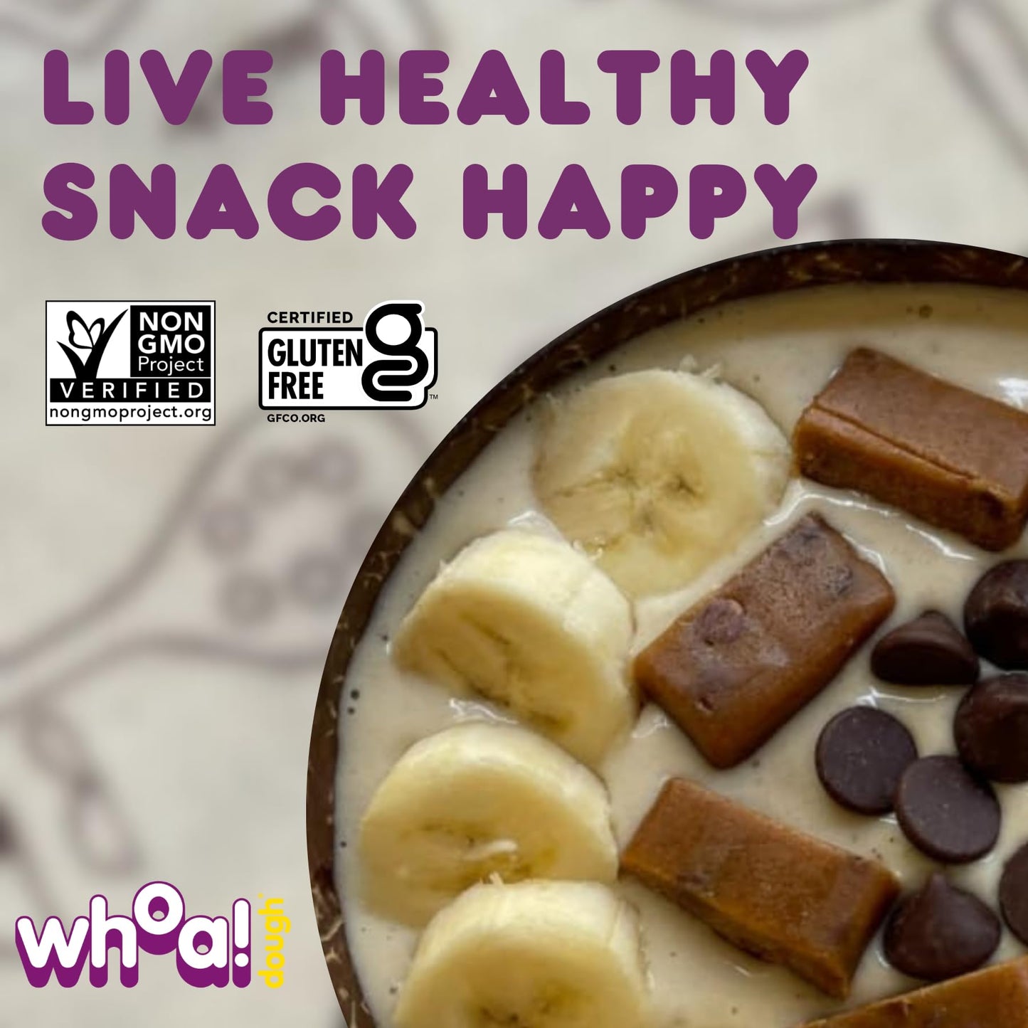 Whoa Dough Edible Cookie Dough Bars- Certified Non-Gmo, Kosher And Gluten Free Bars - Healthy Snack Foods - Plant Based Snacks Made With Real Ingredients - Brownie Batter Cookie Dough - 4 Pack