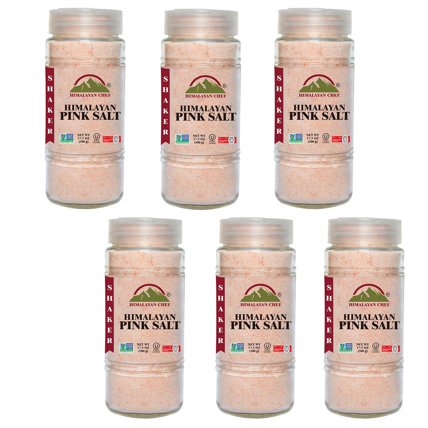 Himalayan Chef Himalayan Salt Fine Glass Shaker, 1.1 lb Pack of 6, Pink