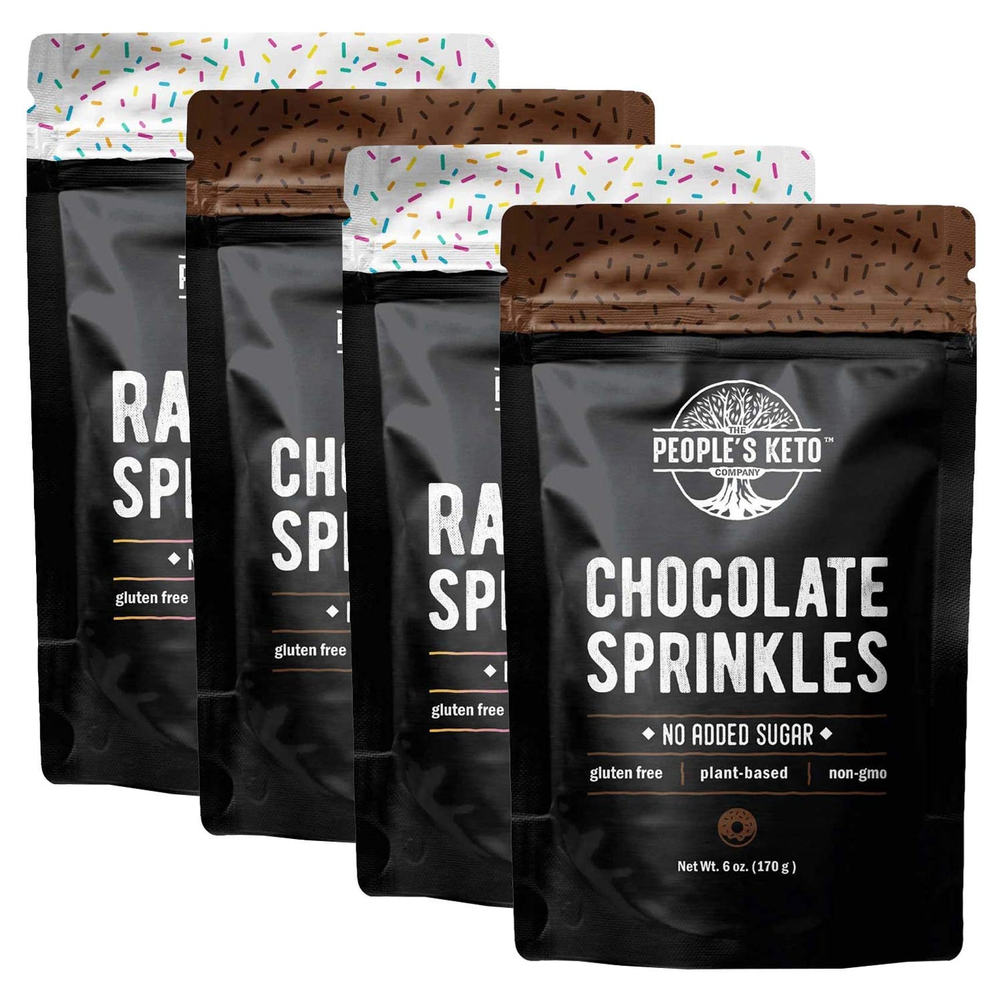 The Peoples Keto Company Keto Sprinkles, Rainbow & Chocolate, 6 oz, Vegan, Non-GMO, Sugar Free, Gluten Free, 4 Pack