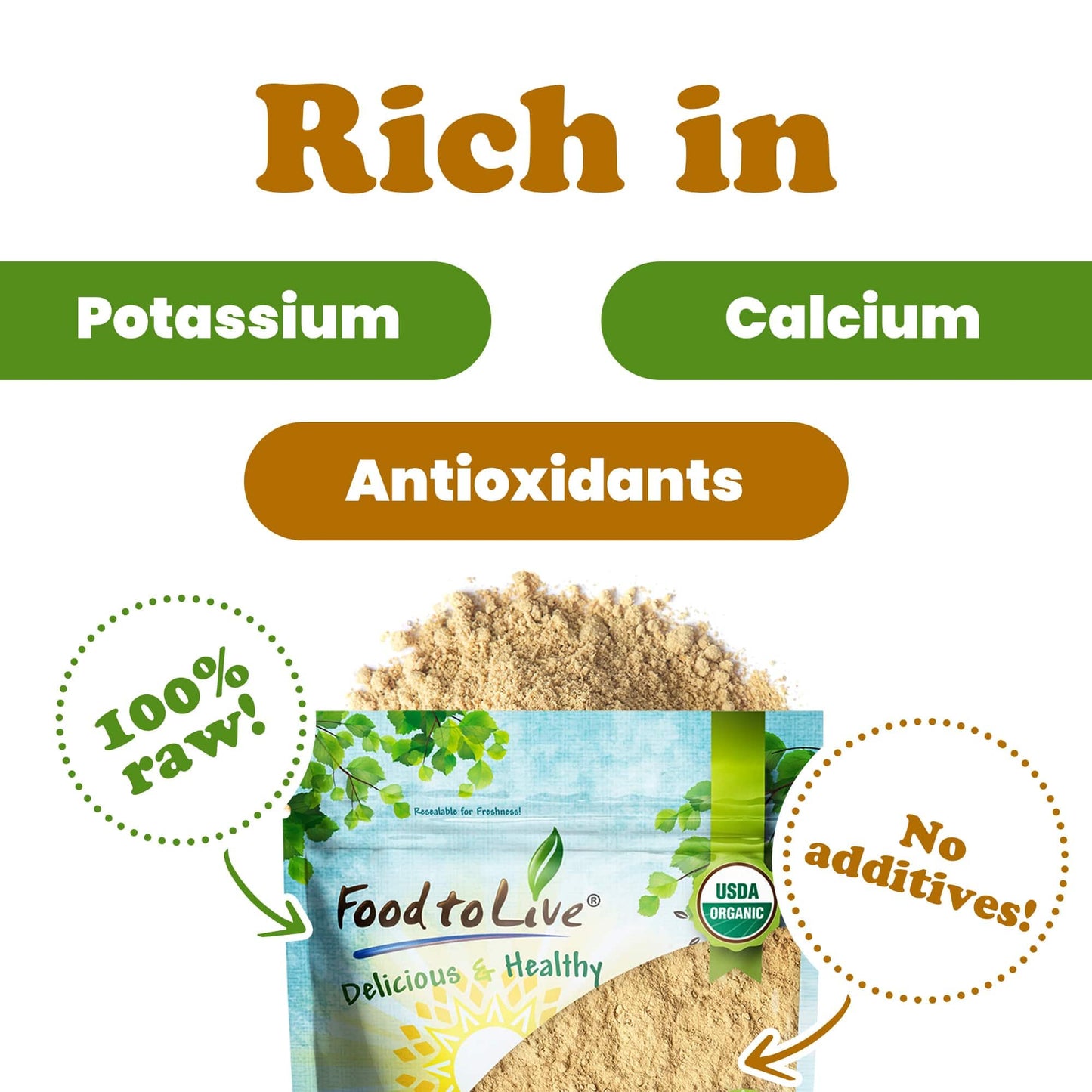 Food to Live Organic Yellow Maca Powder, 2 Pounds - Non-GMO, Kosher, Raw Ground Maca Root, Vegan, Flour, Bulk