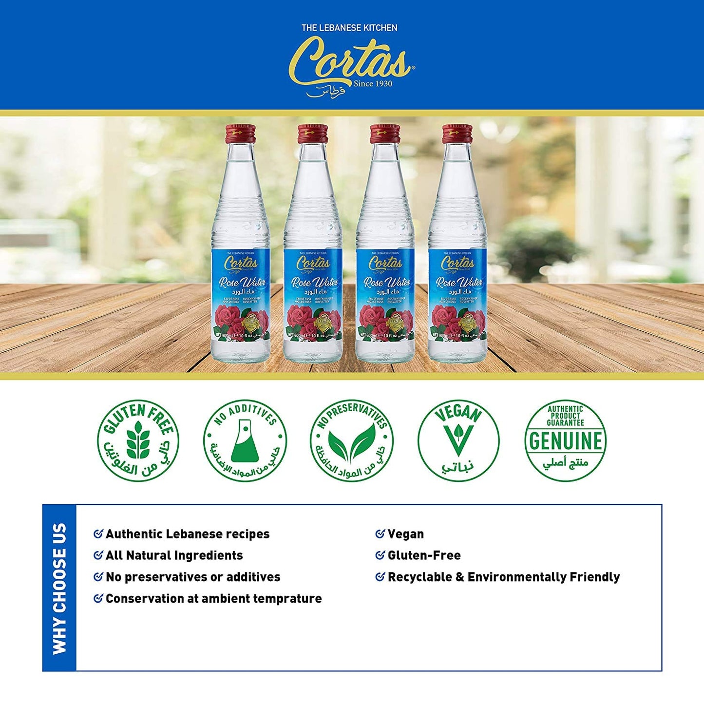 Cortas Premium Rose Water 10 Oz - Pack 2