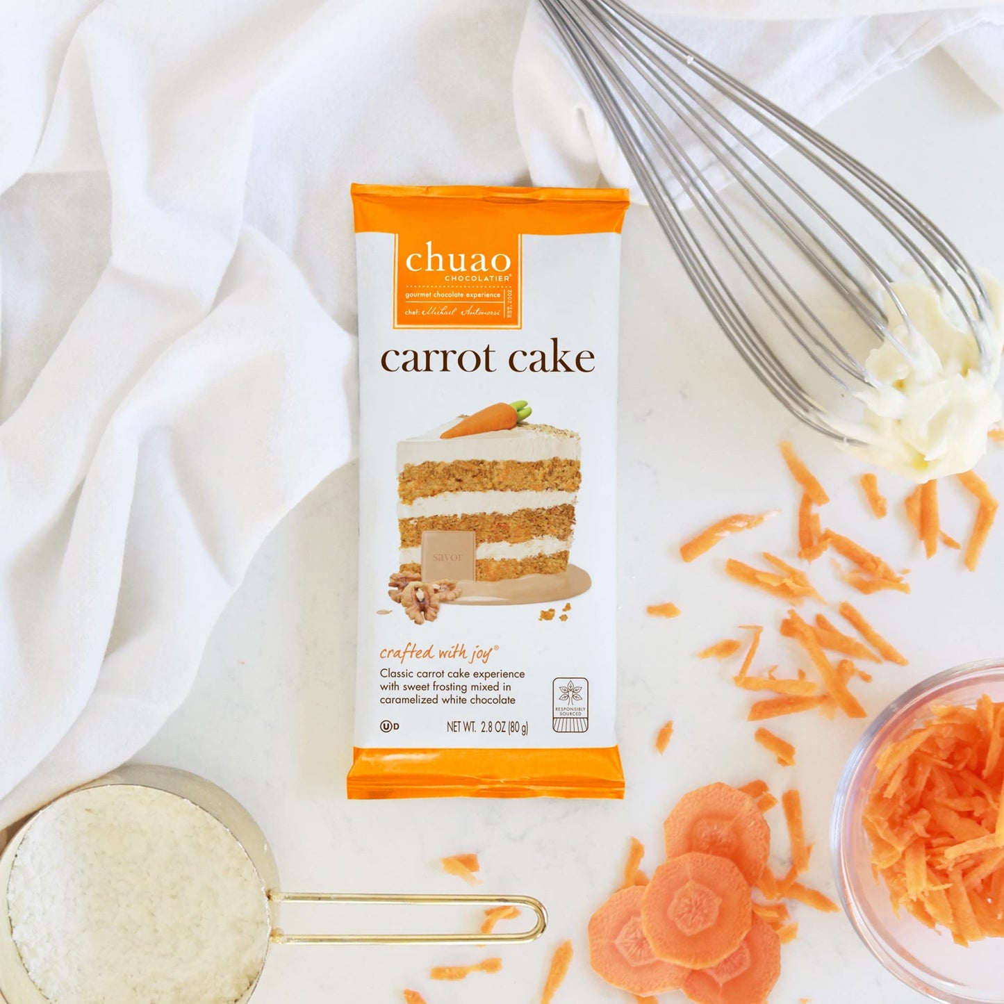 Chuao Chocolatier Carrot Cake White Chocolate Bars | Gourmet Caramel Chocolate Artisan European No Preservatives | For Gift Bask