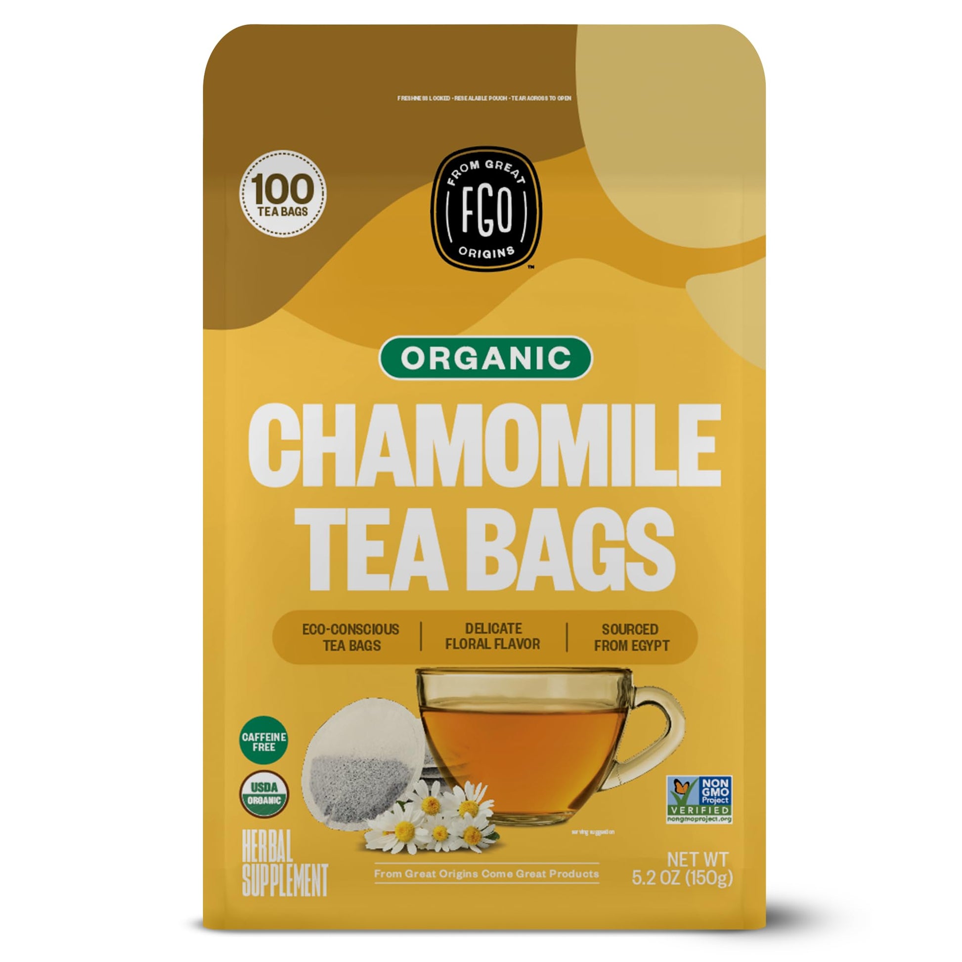 Fgo Organic Chamomile Tea, Eco-Conscious Tea Bags, 100 Count, Packaging May Vary (Pack Of 1)
