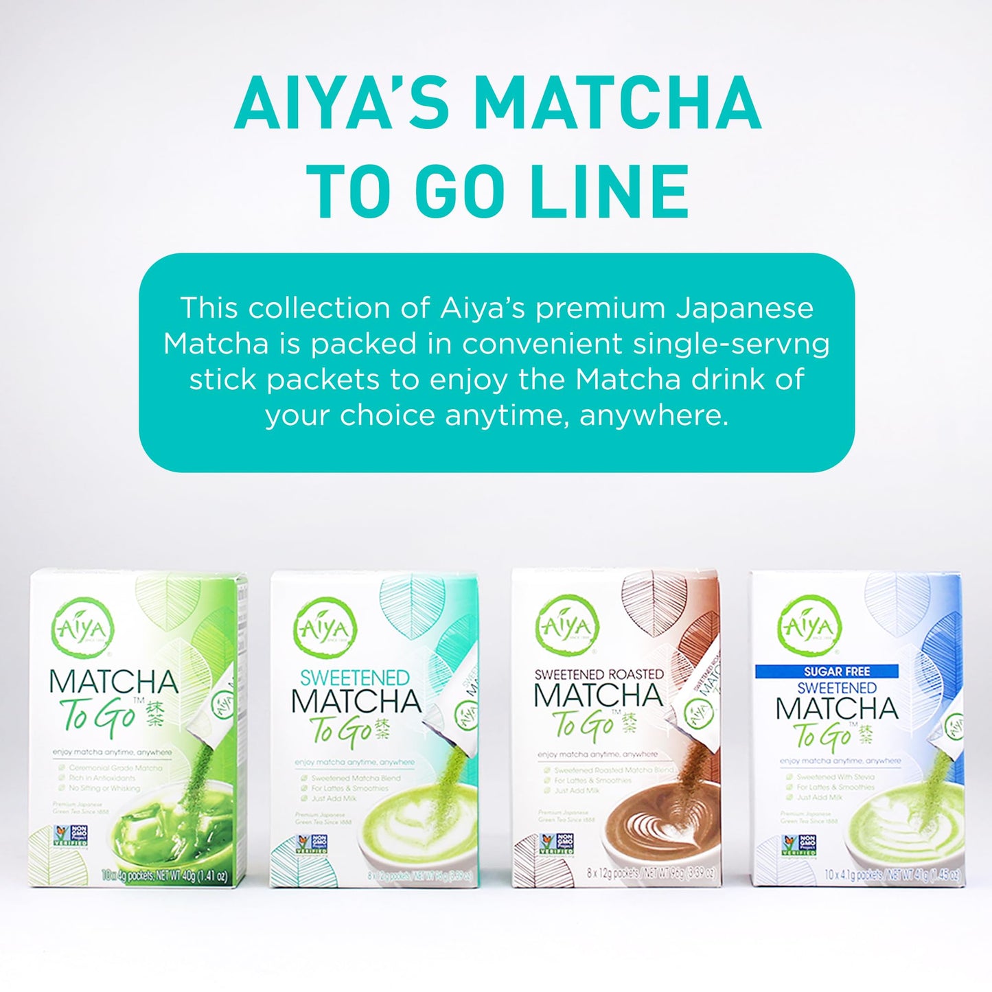 Aiya Japanese Sweetened Matcha Powder to Go Sticks - Ceremonial Grade, Vegan-Friendly, Gluten-Free - 8 Individually Packed Singl
