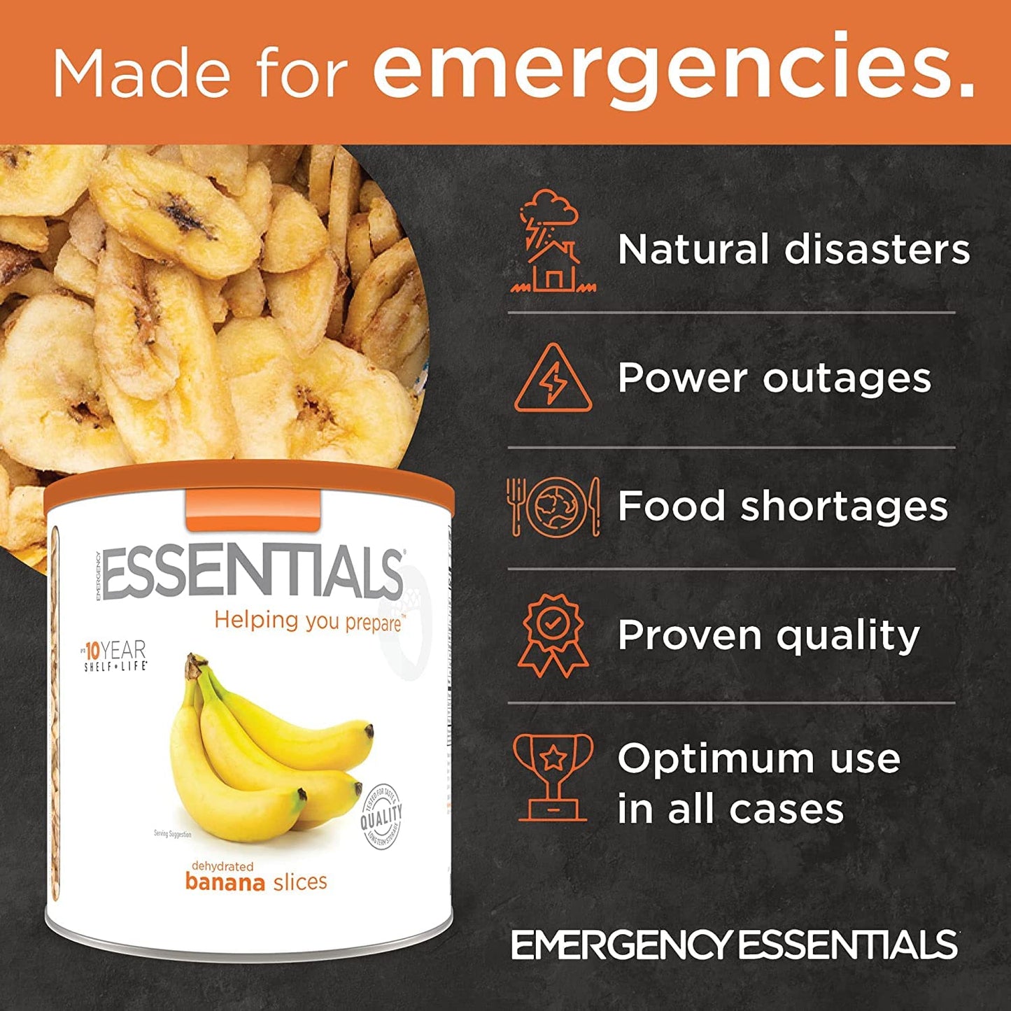 Emergency Essentials Dehydrated Banana Slices, 10-Year Shelf Life, 24 Servings