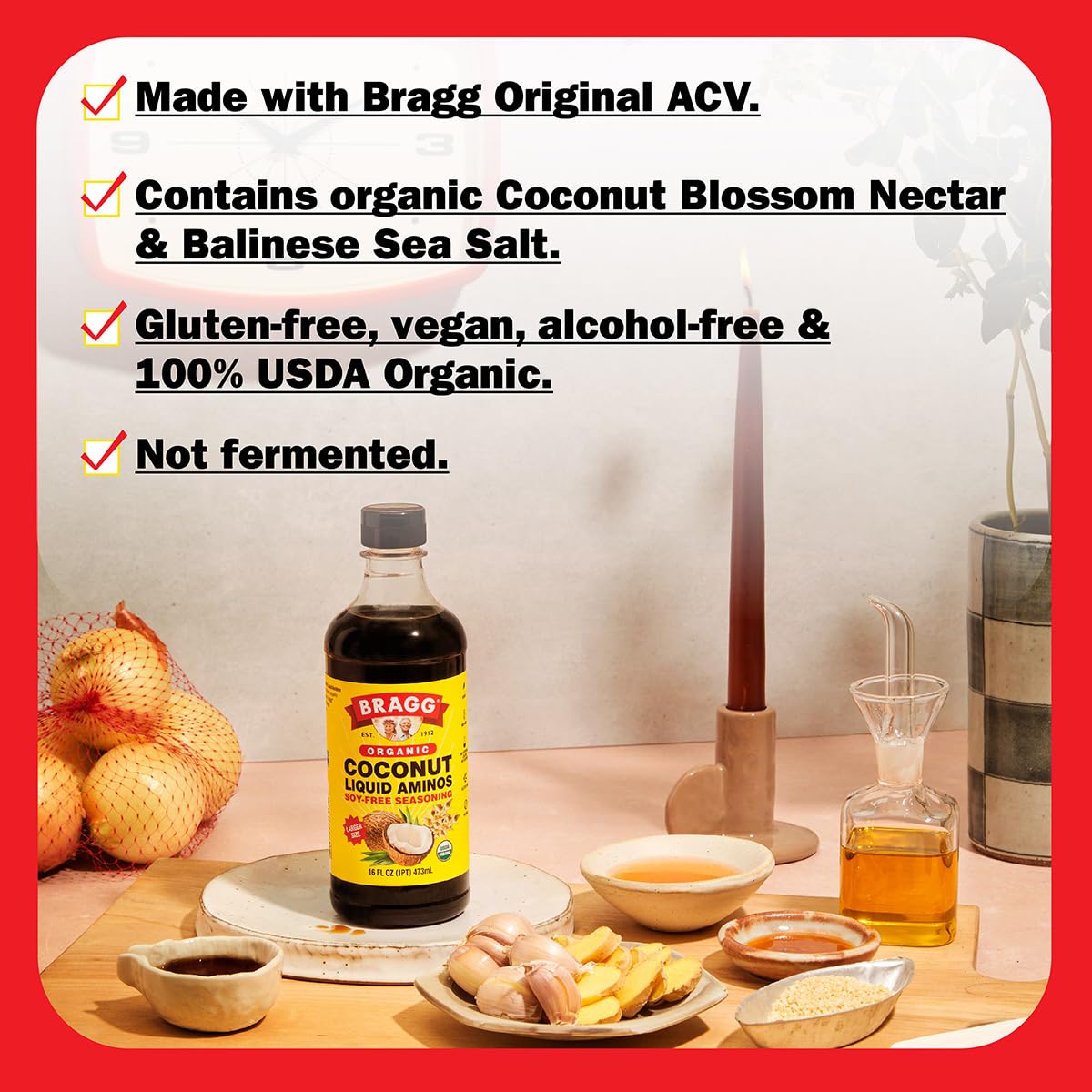 Bragg Organic Coconut Aminos, Soy-Free Seasoning - Vegan, Gluten Free, No Gmos, Kosher Certified (10 Ounce)