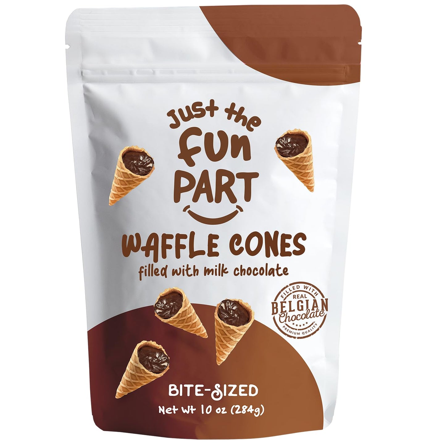 Just The Fun Part Bite-Size Crispy Milk Chocolate Mini Waffle Cones  10 Ounce - Filled With Top-Grade Belgian Chocolate - Great For Snacks  Desserts  Grab & Go - Kosher (Pack Of 2)