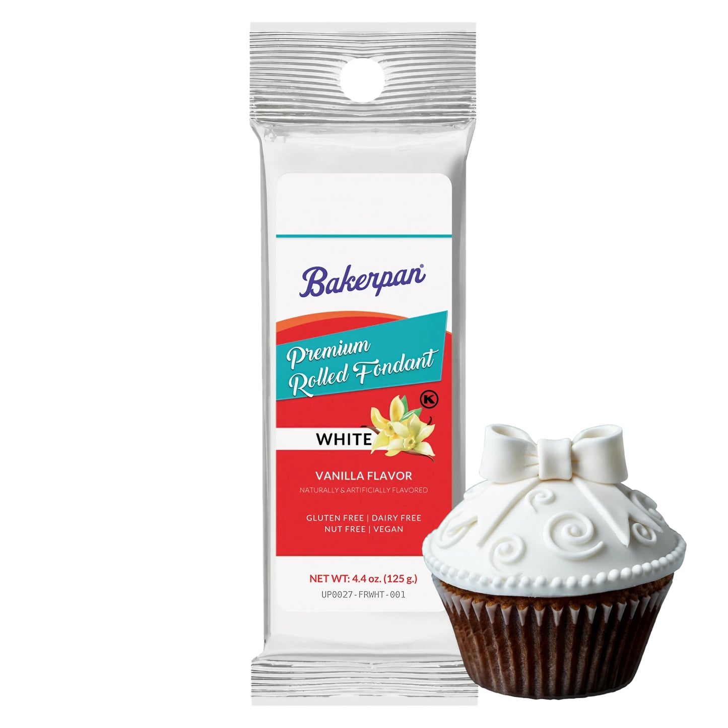 Bakerpan Premium Rolled White Fondant for Cake Decorating, Vanilla Flavor, 4.4 Ounces
