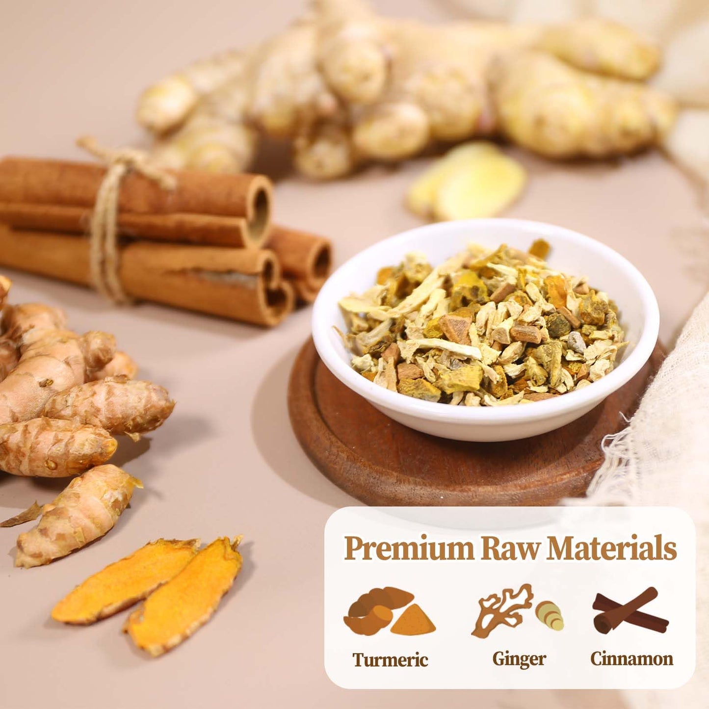 FullChea Turmeric Ginger Cinnamon Tea Bags - 50 Count, Non-GMO, Caffeine-Free, Aid Digestion & Boost Immunity