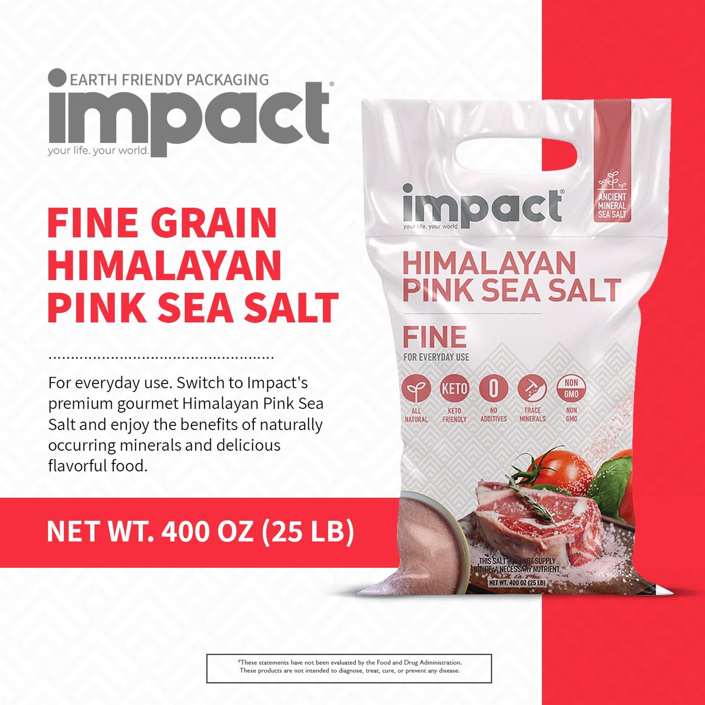 Impact Himalayan Pink Sea Salt - 400 Ounce - Non-GMO, Gluten-Free, No Additives, Rich in Trace Minerals