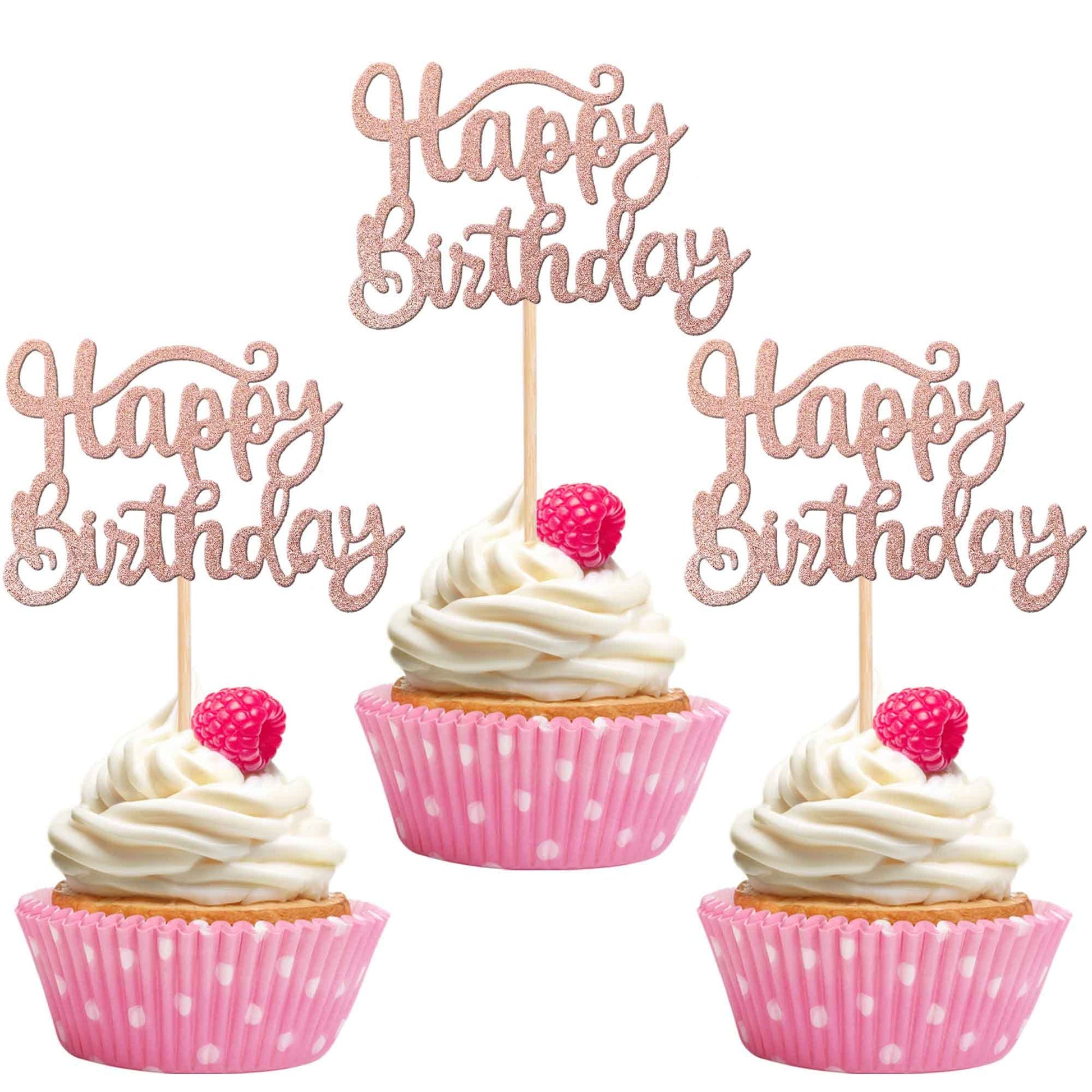 36 Pcs Happy Birthday Cupcake Toppers Glitter Birthday Cupcake Picks Celebrating Birthday Party Cake Decorations Supplies Rose G