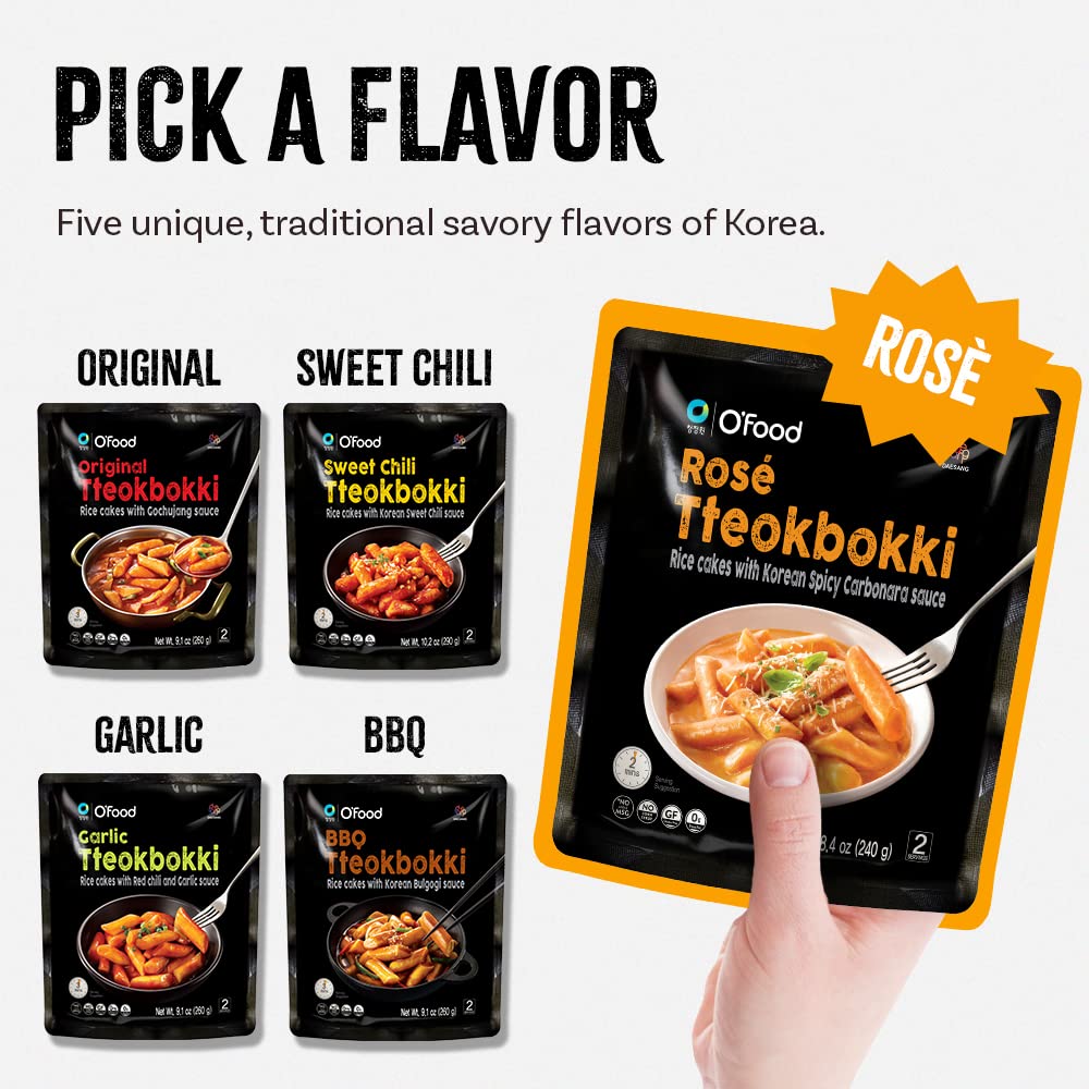 C OFood Rose Spicy Carbonara Tteokbokki, Gluten-Free Korean Rice Cakes, Authentic Spicy Korean Street Food Snack, Ready to Eat,