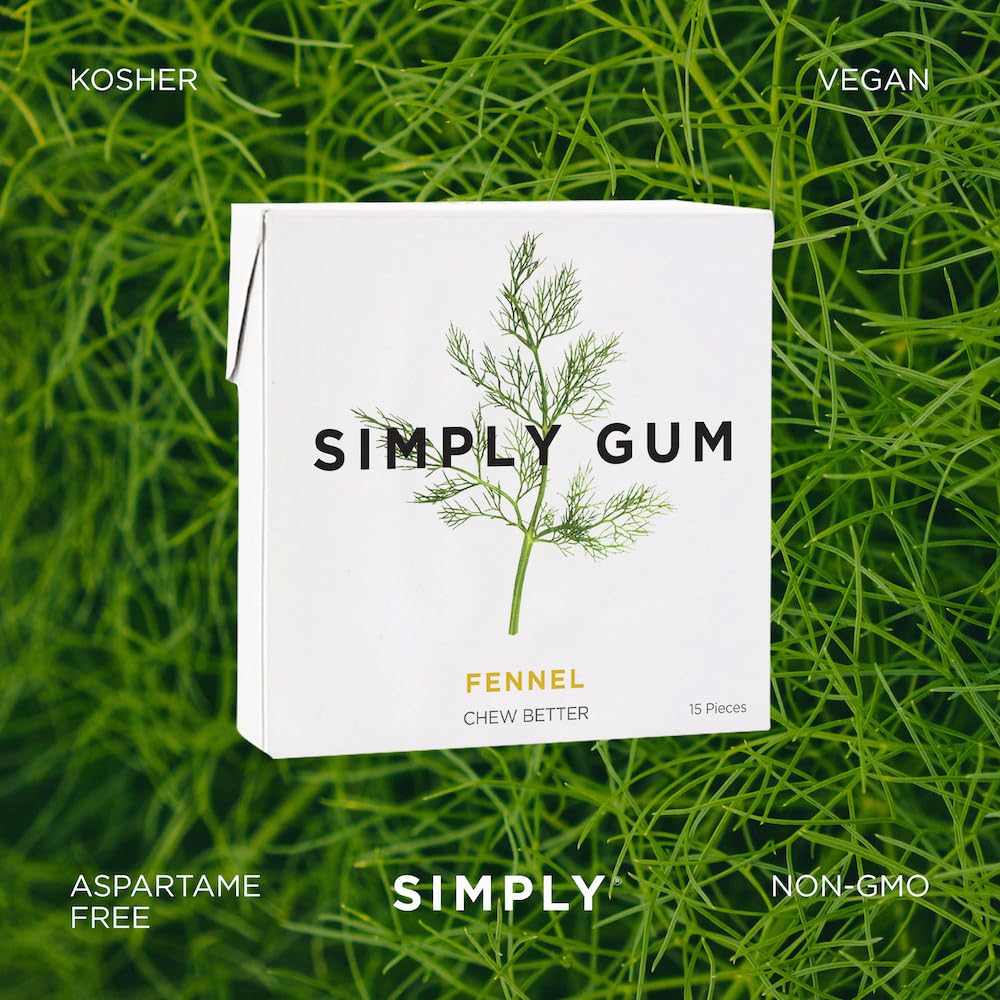 Simply Gum | Fennel | Pack Of Twelve (180 Pieces Total) | Synthetic Free + Aspartame Free + Non Gmo