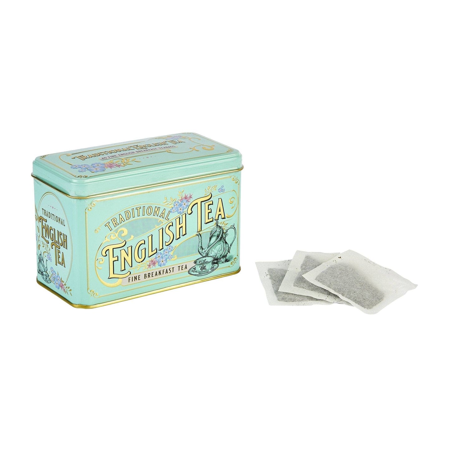 New English Teas Vintage Victorian Tea Tin With 40 English Breakfast Tea Bags, Black Tea