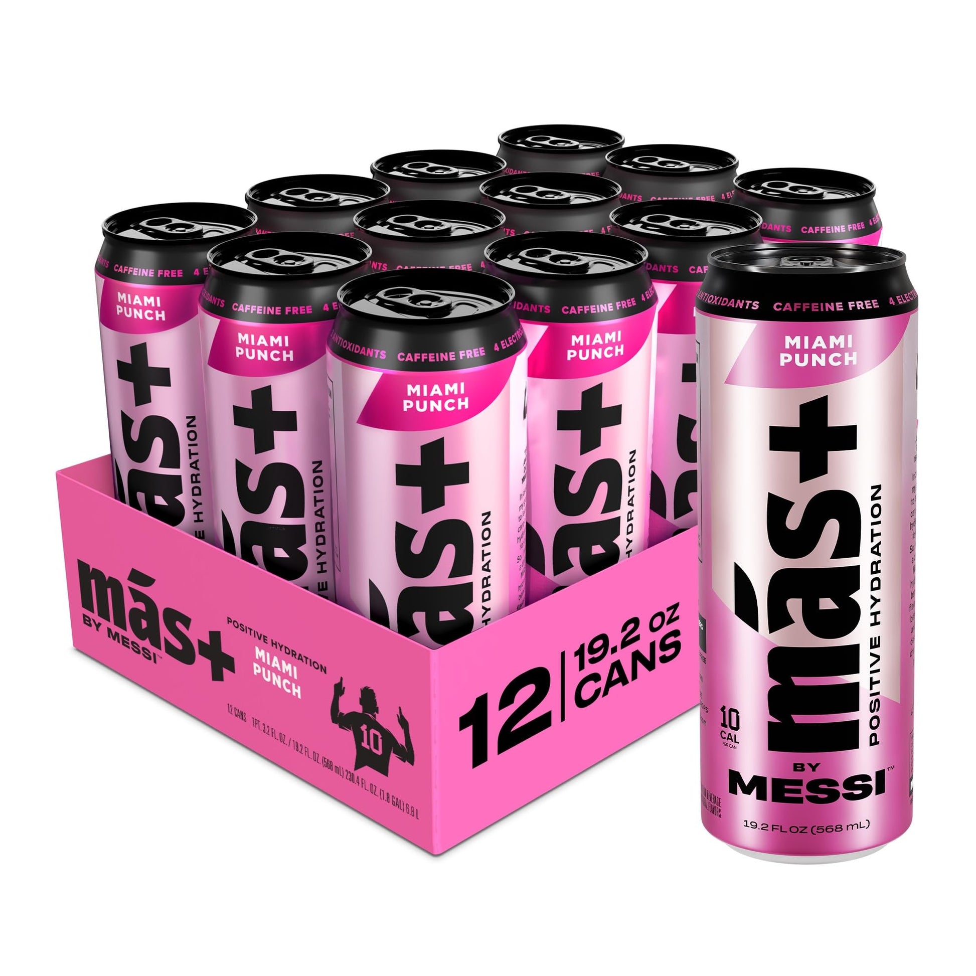 M  s+ By Messi 19.2oz Miami Punch Sports Drink & Hydration Beverage, Natural Flavors with Vitamins and Electrolytes, No Artifici