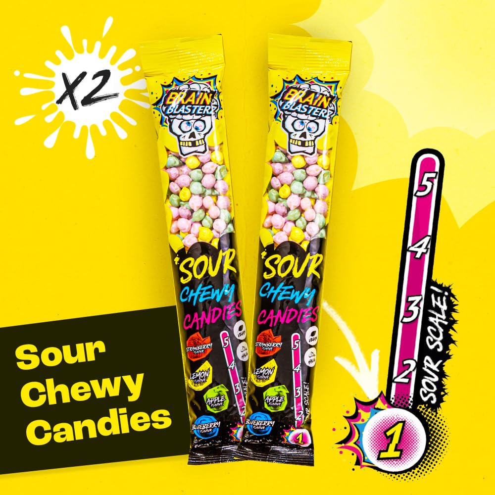 Brain Blasterz Large Sour Candy Variety Pack, Halloween Candy Box, Sour Candy Gift Box W/ 22 Pcs, Sour Sweets, Unique Candy Vari