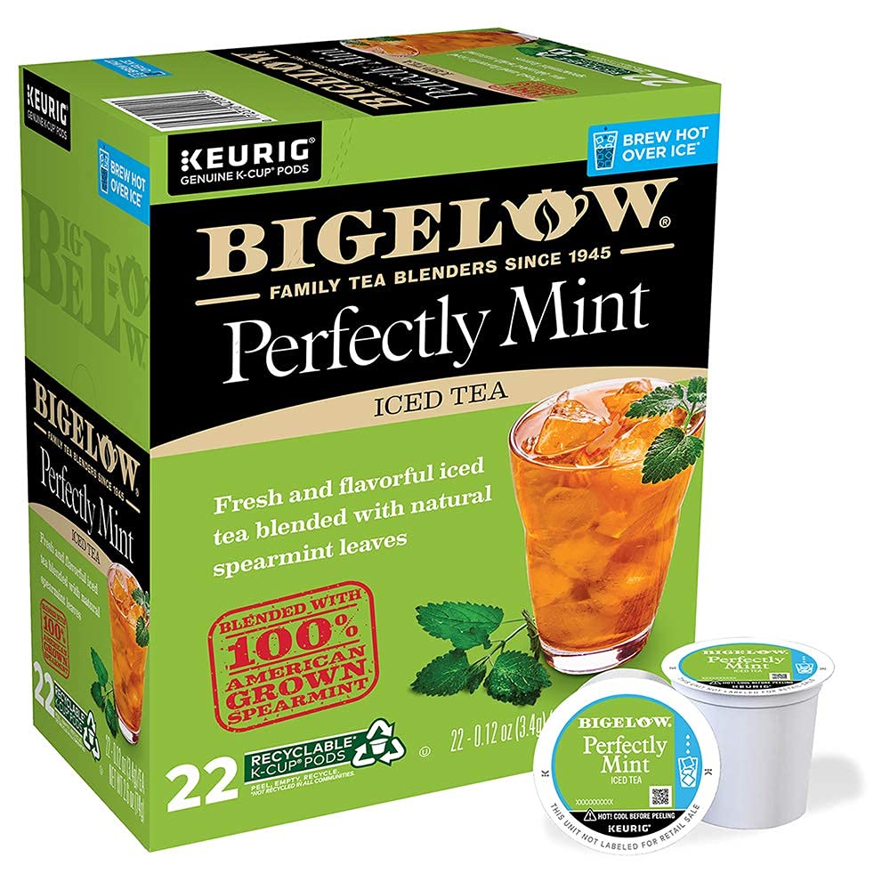 Bigelow Unsweetened Perfectly Mint Iced Tea K Cups, 22 Count Box (Pack Of 1), Caffeinated 22 K Cup Pods Total