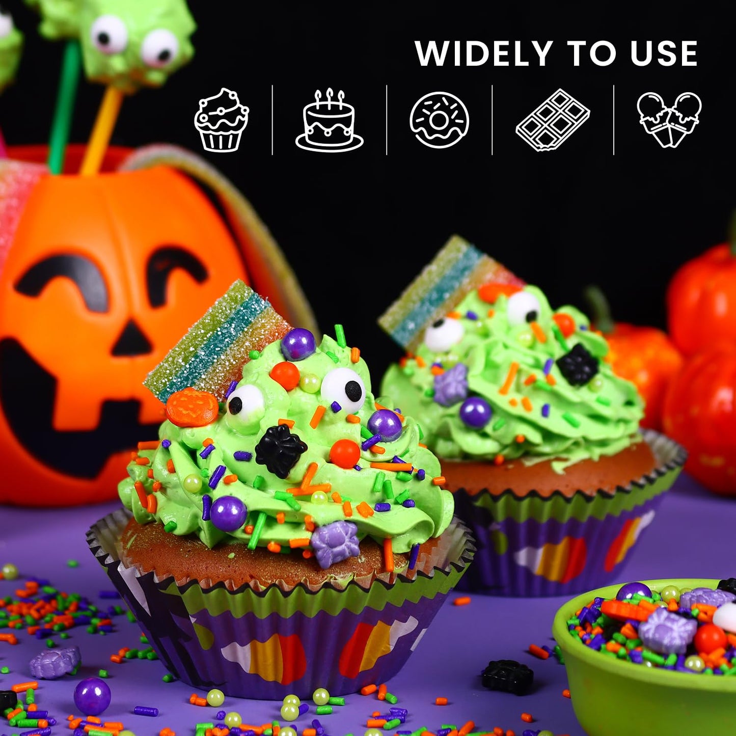 Halloween Sprinkles for Cake Decorating, 3.52oz Purple Sprinkles, Eyeball Sprinkles, Pumpkin Sprinkles, Cupcake Sprinkles, Bakin
