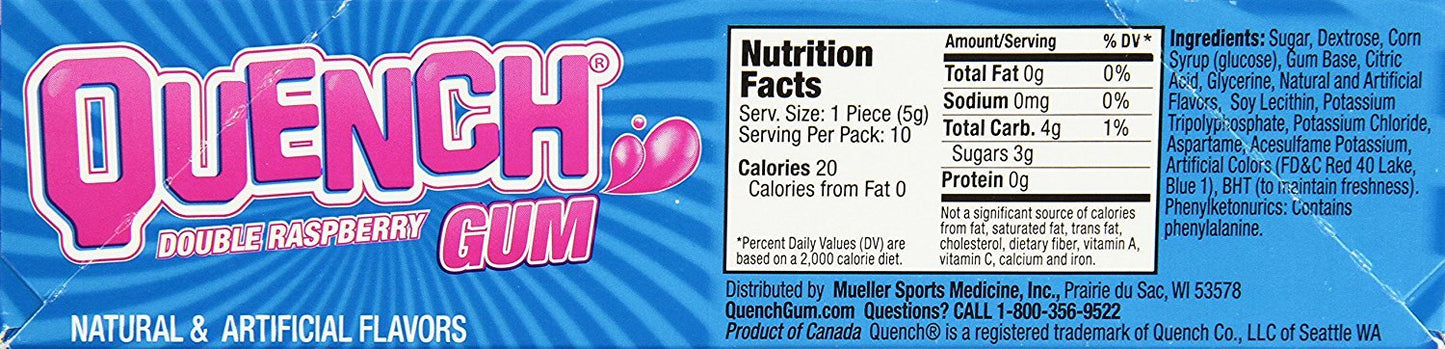 Quench Gum, Double Raspberry, 10 Count (Pack Of 12)