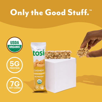Tosi Cashew Protein Bars, Plant Based With Nuts, Gluten-Free Crunchy Snacks, Vegan, Organic, Flax & Chia Seeds, Soy-Free, Omega