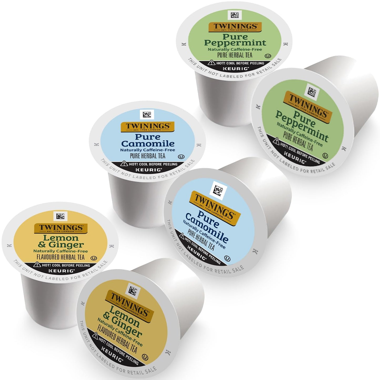 Twinings Herbal Tea K-Cup Pods for Keurig  Variety 3-Pack - Pure Peppermint  Pure Camomile + Lemon & Ginger Tea K-Cups  Naturally Caffeine-Free  12 Count Each
