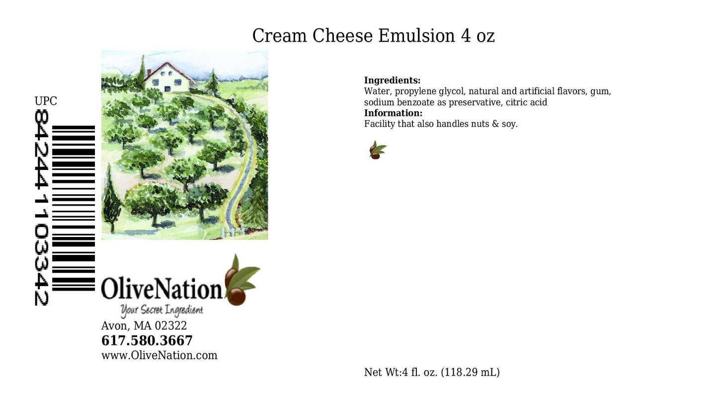 OLIVENATION Cream Cheese Emulsion Baking Flavor, Water Soluble, 4 Fl Oz, Gluten Free