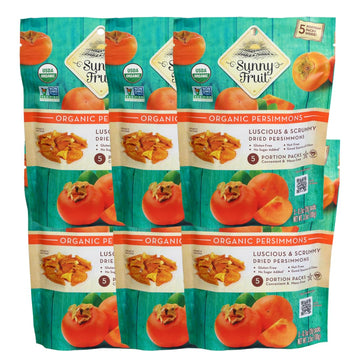 Sunny Fruit Organic Dried Persimmons - 6 Bags (30 Individual Portion Packs) | Healthy, Convenient Snack Packs | ORGANIC, NON-GMO