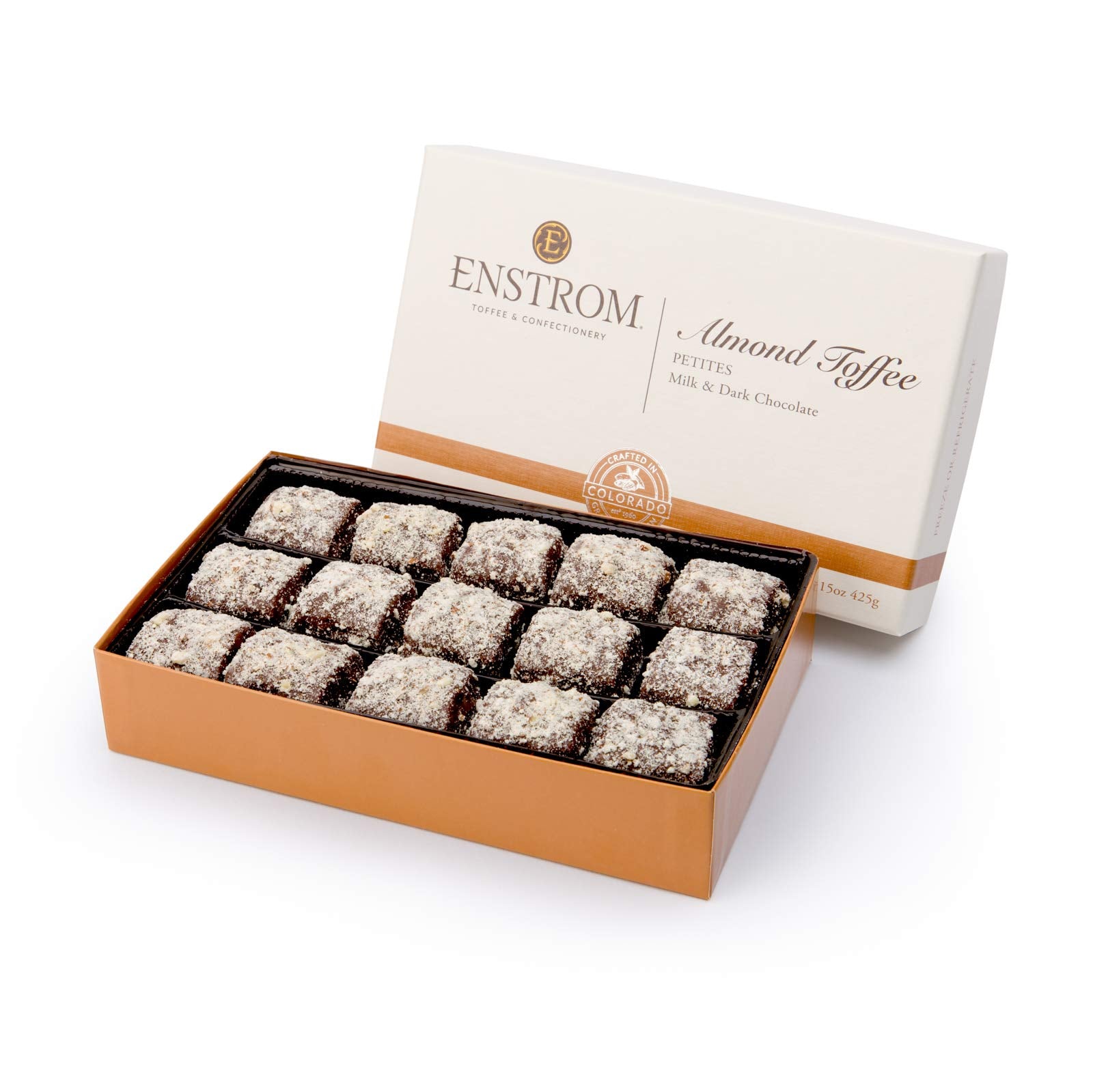 Enstrom Milk Chocolate And Dark Chocolate Almond Toffee Petites 15Oz Box | Bite-Size | Gluten Free | Kosher Dairy | All Natural