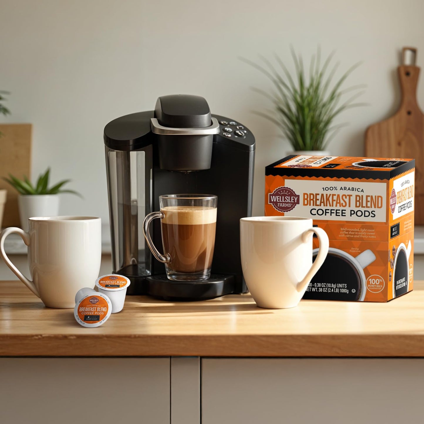 Wellsley Farms Breakfast Blend Coffee Pods - Light Roast - Crafted with 100% Arabica Coffee - Subtly Sweet with Citrus & Fruity Notes - Compatible w/ Single Serve malt-inspired - 38oz  Coffee Pods 100 Count