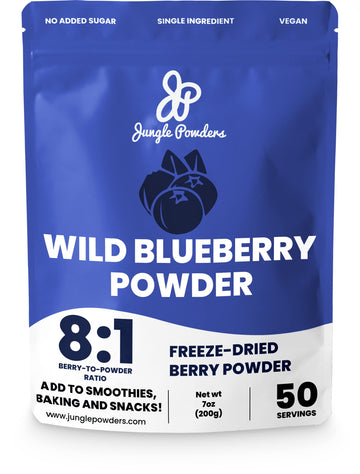 Jungle Powders Wild Blueberry Powder 7 Ounce Bag, Nordic Freeze Dried Blueberries No Sugar Added for Smoothie, Additive and Fill
