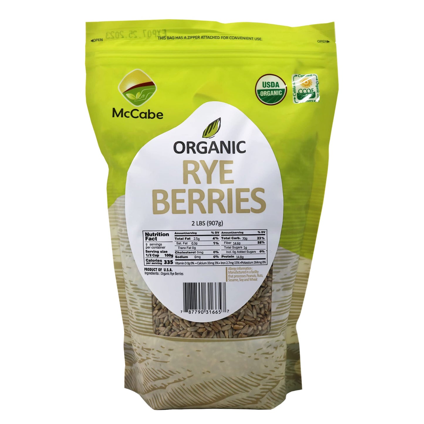 Mccabe Organic Rye Berries - Whole Rye Berries 2 Lbs Pack Of 2 | Usda Certified Organic And Ccof Certified | Product Of Usa