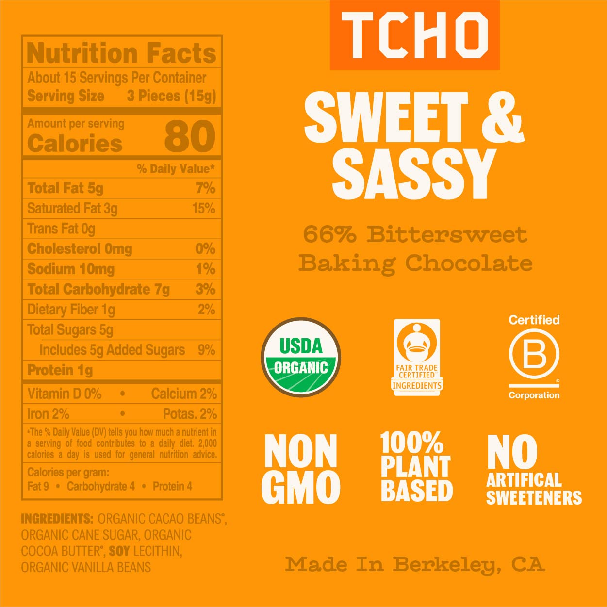 Tcho Sweet & Sassy 66% Dark Chocolate Baking Couvertures (3 Bag) | Organic & Fair Trade Certified | Non Gmo, Non-Dairy, Vegan, S