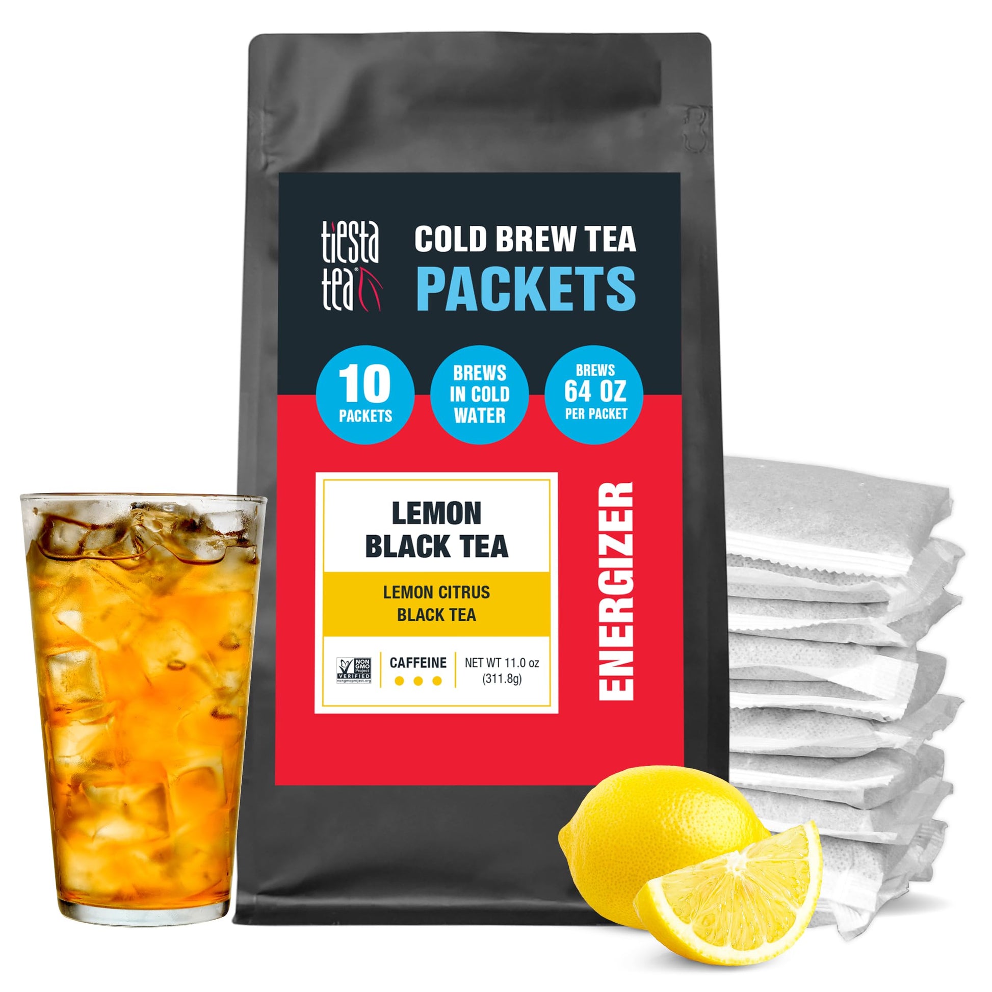 Tiesta Tea - Lemon Black Cold Brew | Loose Leaf | Lemon Citrus Black Tea | Premium High Caffeinated Blend | Cold Brew Packets | Makes 64 Oz Of Pitcher Per Bag (Pack Of 10)