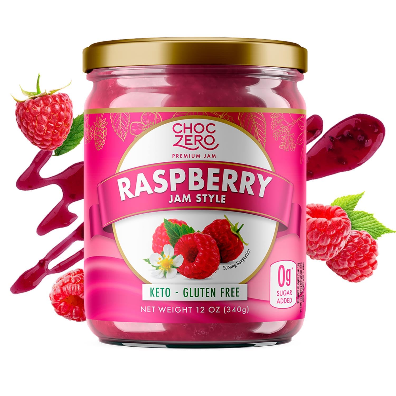 Choczero Raspberry Jam Preserves, No Added Sugar, Keto Fruit Spread, Great Source Of Fiber, All Natural, 12 Ounces (Pack Of 1)