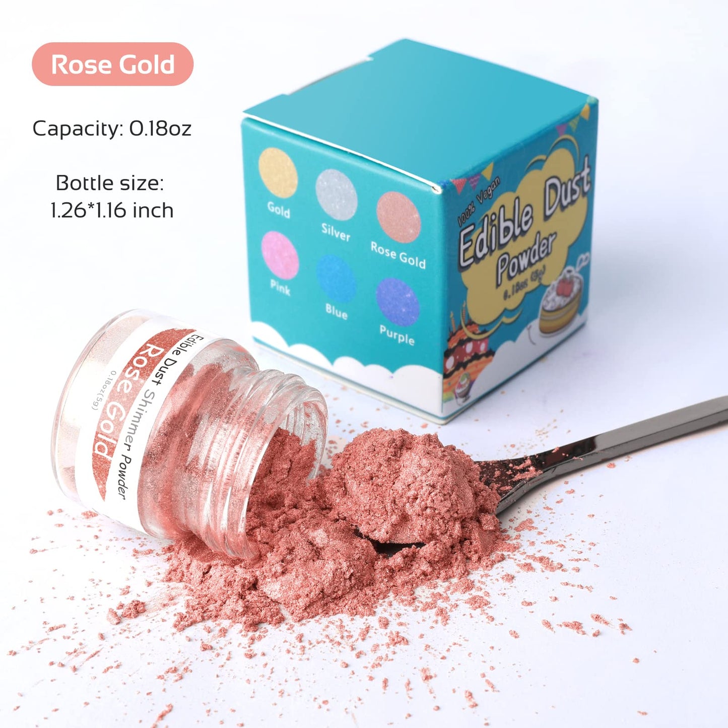 Jelife Edible Luster Dust - Rose Gold Metallic Powder for Cake Decorating, 5 Grams