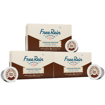 Free Rein Coffee Company, Texas Pecan Medium Roast Coffee Pods - Rich & Balanced Coffee Flavor, Roasted in America - 36ct (3 Pac